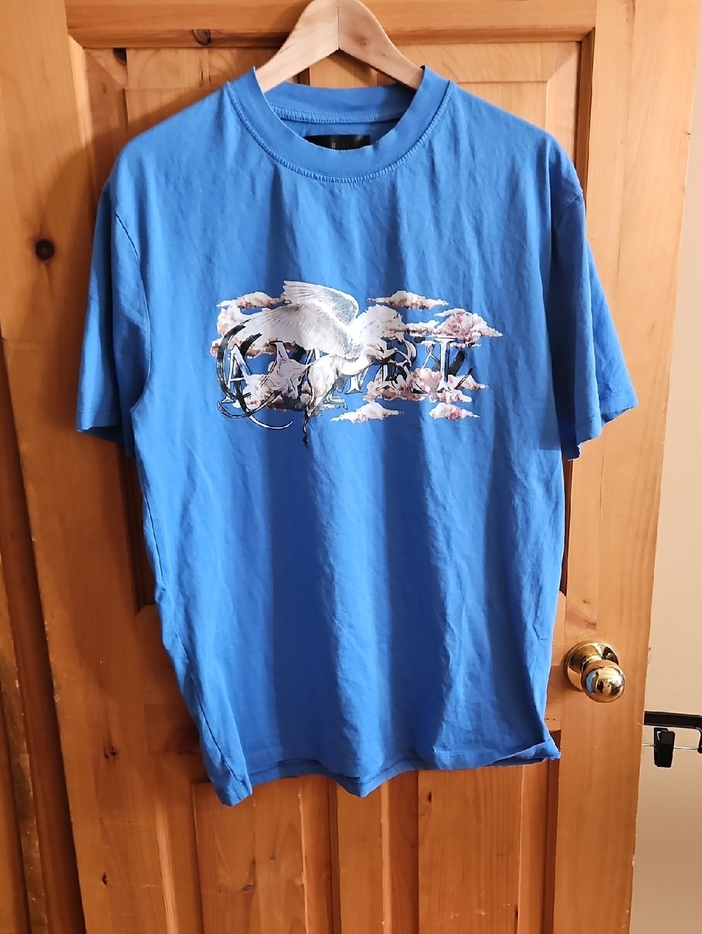 AMIRI Blue Short-Sleeve Graphic Tee with Pegasus Motif